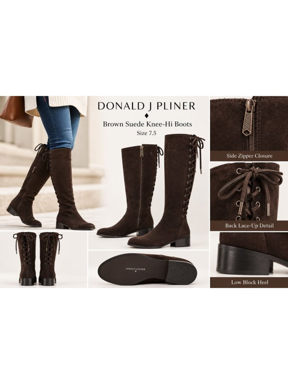 Donald J Pliner Brown Suede Back Lace-up Knee-hi Boots Size 7.5 Bohemian